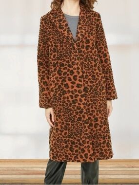 A NEW DAY LEOPARD PRINT JACQUARD OVERCOAT - BROWN SIZE XXL (NEW WITH TAGS) A22